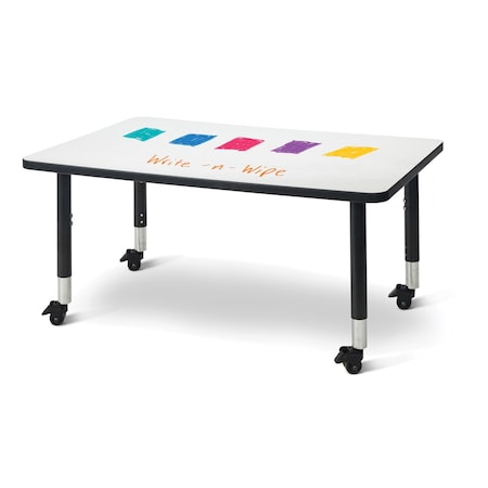 Jonti-Craft Berries Rectangle Dry Erase Table, 30 in. x 48 in., Mobile, Write-n-Wipe/Black/Black 6473JCM420